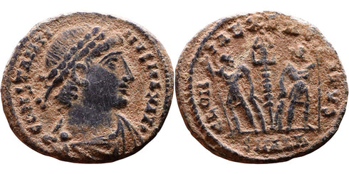Ancient Roman coin of Constantine I minted in Alexandria, Egypt - GLORIA EXERCITVS